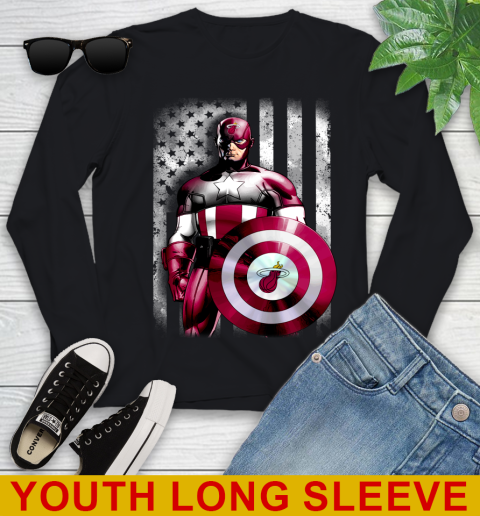 Miami Heat NBA Basketball Captain America Marvel Avengers American Flag Shirt Youth Long Sleeve