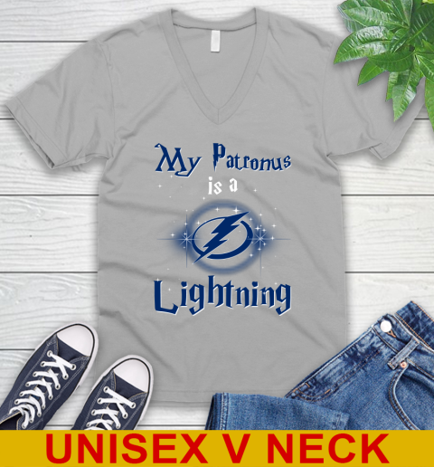 NHL Hockey Harry Potter My Patronus Is A Tampa Bay Lightning V-Neck T-Shirt 3