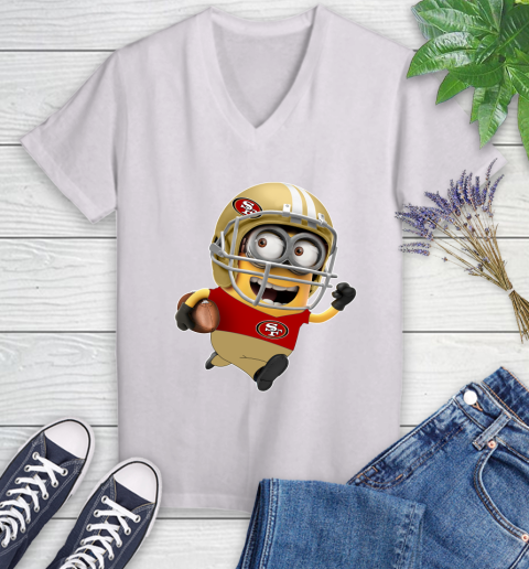 NFL San Francisco 49ers Minions Disney Football Sports Women's V-Neck T-Shirt