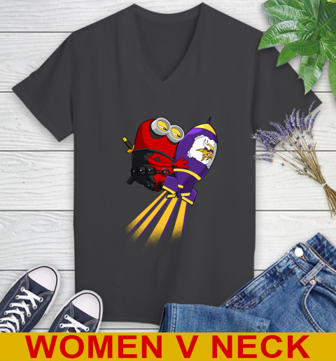 NFL Football Minnesota Vikings Deadpool Minion Marvel Shirt Women's V-Neck T-Shirt 8