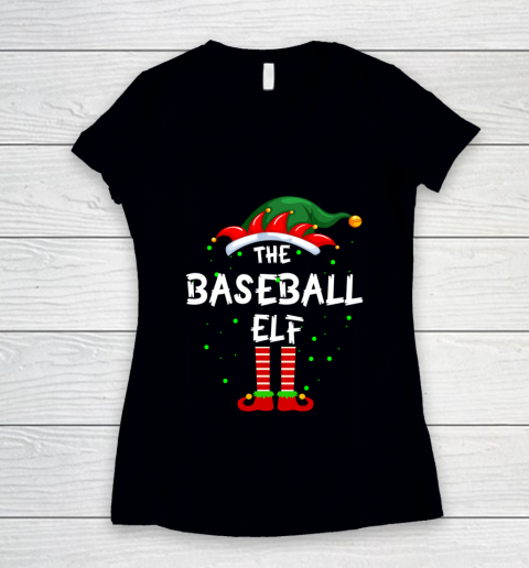 Baseball Elf Family Matching Group Funny Christmas Pajama Women's V-Neck T-Shirt