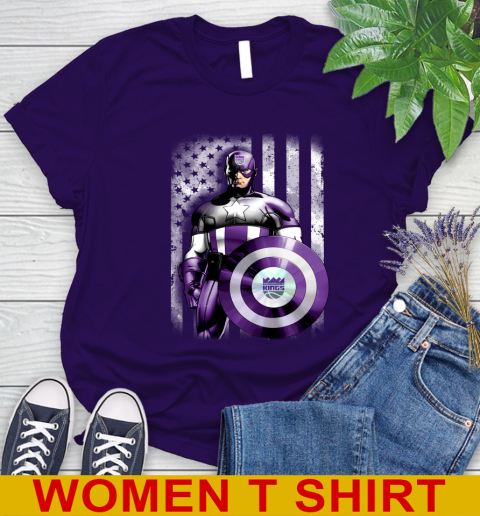 Sacramento Kings NBA Basketball Captain America Marvel Avengers American Flag Shirt Women's T-Shirt 4