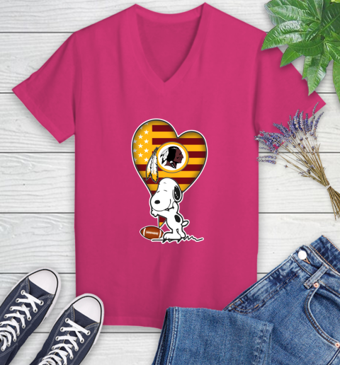 Washington Redskins NFL Football The Peanuts Movie Adorable Snoopy Women's V-Neck T-Shirt 9