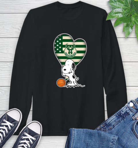 Milwaukee Bucks NBA Basketball The Peanuts Movie Adorable Snoopy Long Sleeve T-Shirt 2
