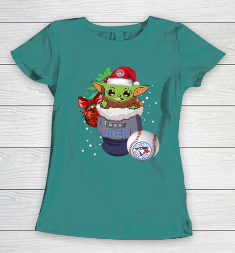 Toronto Blue Jays Christmas Baby Yoda Star Wars Funny Happy MLB Women's T-Shirt 12