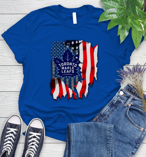 Toronto Maple Leafs NHL Hockey American Flag Women's T-Shirt 12