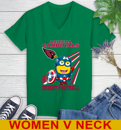 NFL Football Arizona Cardinals Captain America Marvel Avengers Minion Shirt Women's V-Neck T-Shirt 5