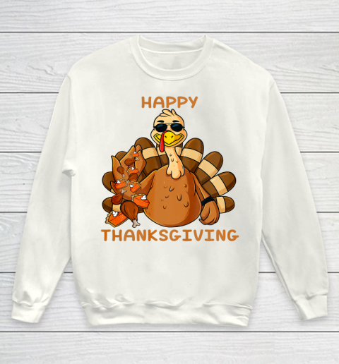 Happy Thanksgiving Turkey Throwing Food Funny Youth Sweatshirt