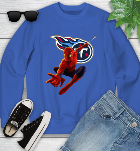 NFL Spider Man Avengers Endgame Football Tennessee Titans Youth Sweatshirt 8
