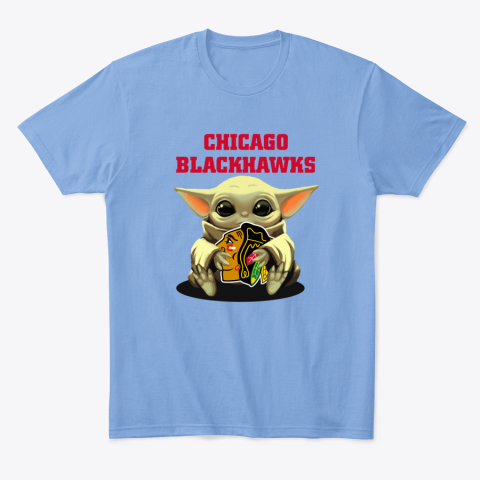 xkjg baby yoda hugs the chicago blackhawks classic t shirt 2 front carolina blue
