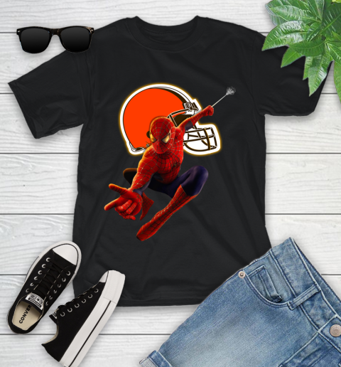 NFL Spider Man Avengers Endgame Football Cleveland Browns Youth T-Shirt 2