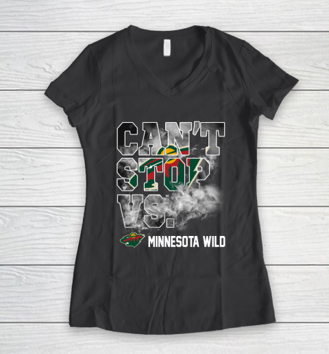 NHL Minnesota Wild Hockey Can't Stop Vs Women's V-Neck T-Shirt 6