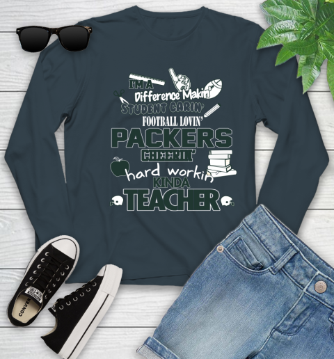 Green Bay Packers NFL I'm A Difference Making Student Caring Football Loving Kinda Teacher Youth Long Sleeve 9