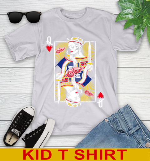 NHL Hockey Detroit Red Wings The Queen Of Hearts Card Shirt Youth T-Shirt 4