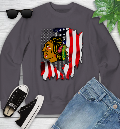 Chicago Blackhawks NHL Hockey American Flag Youth Sweatshirt 5