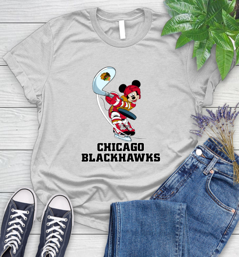 NHL Hockey Chicago Blackhawks Cheerful Mickey Mouse Shirt Women's T-Shirt - Image 3