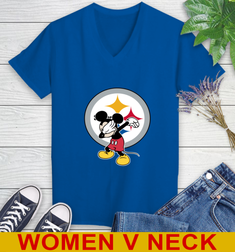 Pittsburgh Steelers NFL Football Dabbing Mickey Disney Sports Women's V-Neck T-Shirt 11