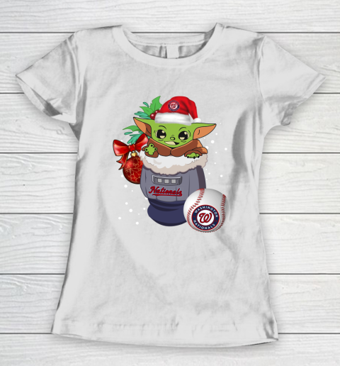 Washington Nationals Christmas Baby Yoda Star Wars Funny Happy MLB Women's T-Shirt 3