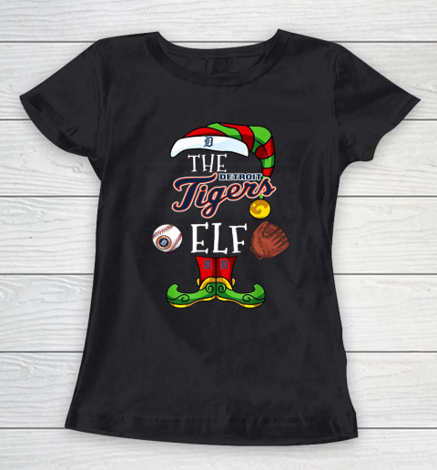 Detroit Tigers Christmas ELF Funny MLB Women's T-Shirt