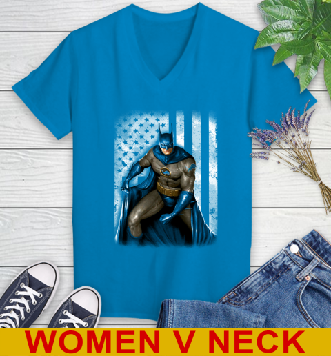 Detroit Lions NFL Football Batman DC American Flag Shirt Women's V-Neck T-Shirt 7