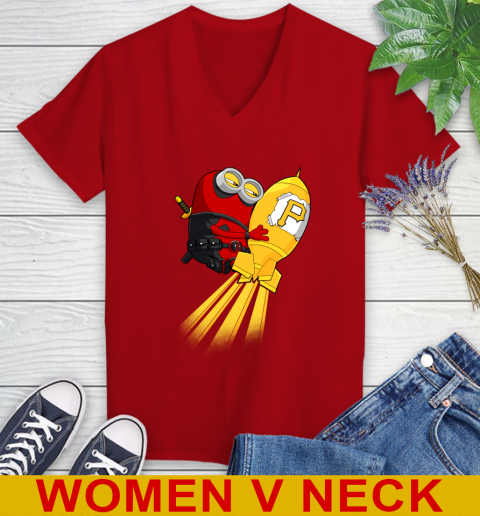 MLB Baseball Pittsburgh Pirates Deadpool Minion Marvel Shirt Women's V-Neck T-Shirt 10