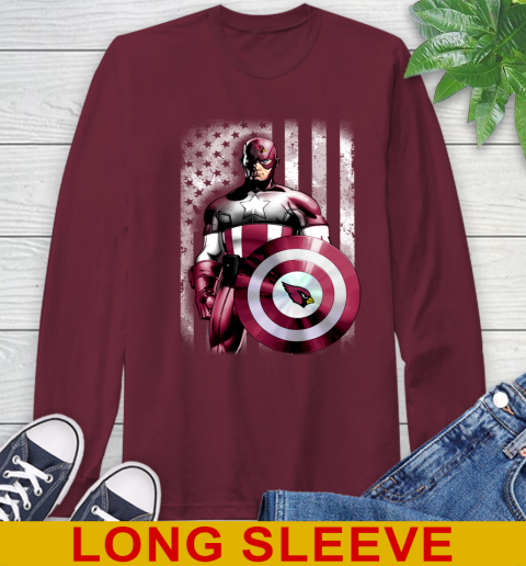 Arizona Cardinals NFL Football Captain America Marvel Avengers American Flag Shirt Long Sleeve T-Shirt 7
