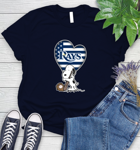 Tampa Bay Rays MLB Baseball The Peanuts Movie Adorable Snoopy Women's T-Shirt 3