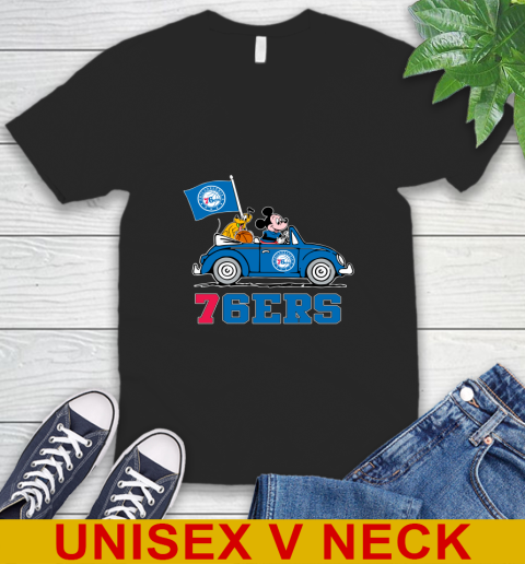 NBA Basketball Philadelphia 76ers Pluto Mickey Driving Disney Shirt V-Neck T-Shirt 2