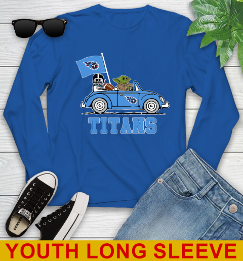 NFL Football Tennessee Titans Darth Vader Baby Yoda Driving Star Wars Shirt Youth Long Sleeve 10