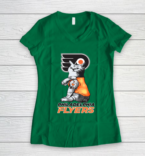 NHL My Cat Loves Philadelphia Flyers Hockey Women's V-Neck T-Shirt 3