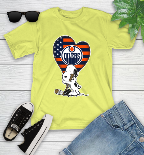 Edmonton Oilers NHL Hockey The Peanuts Movie Adorable Snoopy Youth T-Shirt 8