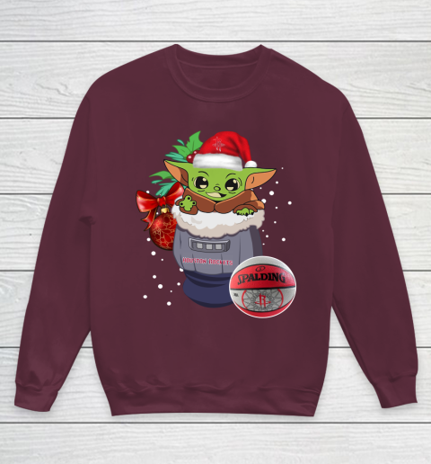 Houston Rockets Christmas Baby Yoda Star Wars Funny Happy NBA Youth Sweatshirt 5