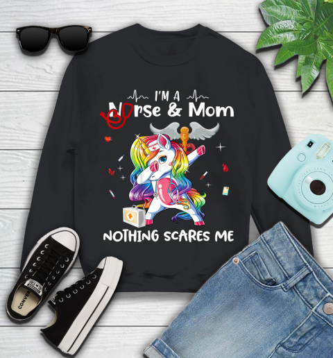 Nurse Shirt Womens Dabbing Unicorn Nurse Mother Day I'm a Mom Youth Sweatshirt