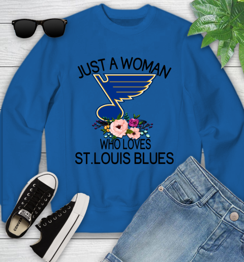 NHL Just A Woman Who Loves St.Louis Blues Hockey Sports Youth Sweatshirt 4