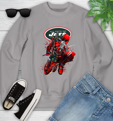 NFL Deadpool Marvel Comics Sports Football New York Jets Youth Sweatshirt 4