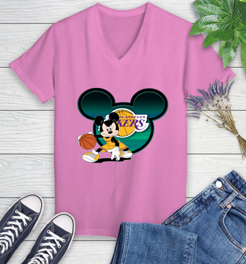 NBA Los Angeles Lakers Mickey Mouse Disney Basketball Women's V-Neck T-Shirt 15 NBA Los Angeles Lakers Mickey Mouse Disney Basketball Women's V-Neck T-Shirt - Image 15