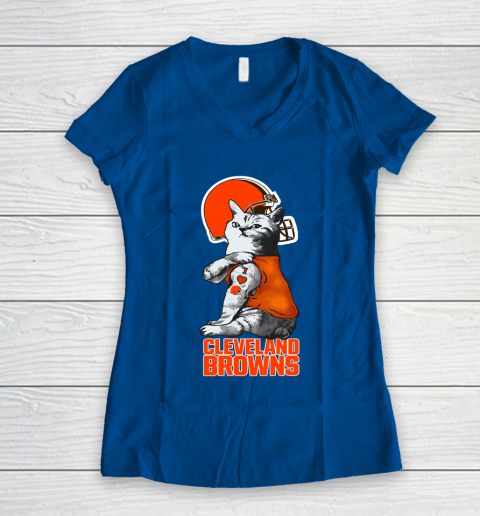NFL Football My Cat Loves Cleveland Browns Women's V-Neck T-Shirt 7