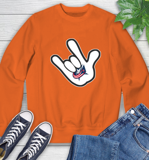 Columbus Blue Jackets NHL Hockey Mickey Rock Hand Disney Sweatshirt 4