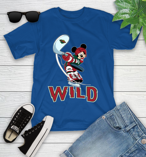 NHL Hockey Minnesota Wild Cheerful Mickey Mouse Shirt Youth T-Shirt 9