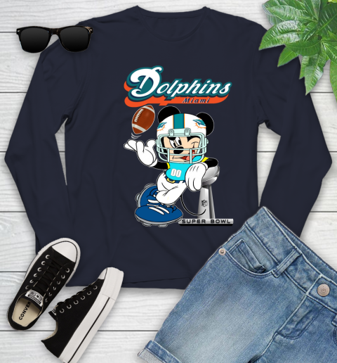 NFL Miami Dolphins Mickey Mouse Disney Super Bowl Football T Shirt Youth Long Sleeve 3