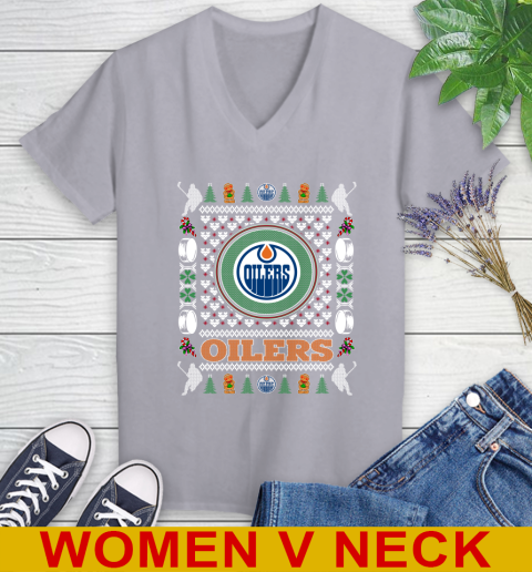 Edmonton Oilers Merry Christmas NHL Hockey Loyal Fan Women's V-Neck T-Shirt 4