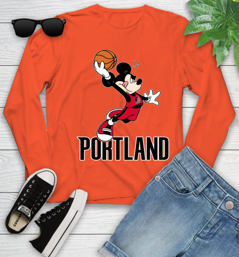 NBA Basketball Portland Trail Blazers Cheerful Mickey Mouse Shirt Youth Long Sleeve 4