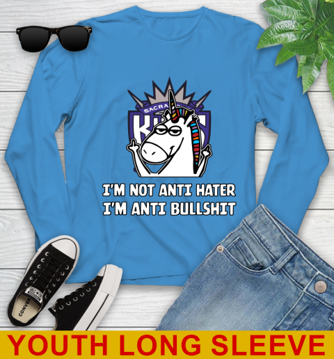 Sacramento Kings NBA Basketball Unicorn I'm Not Anti Hater I'm Anti Bullshit Youth Long Sleeve 8