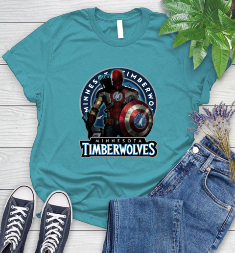 Minnesota Timberwolves NBA Basketball Captain America Thor Spider Man Hawkeye Avengers Women's T-Shirt 12