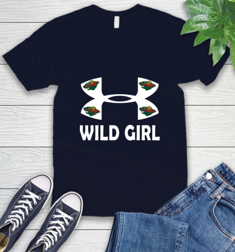 NHL Minnesota Wild Girl Under Armour Hockey Sports V-Neck T-Shirt 2