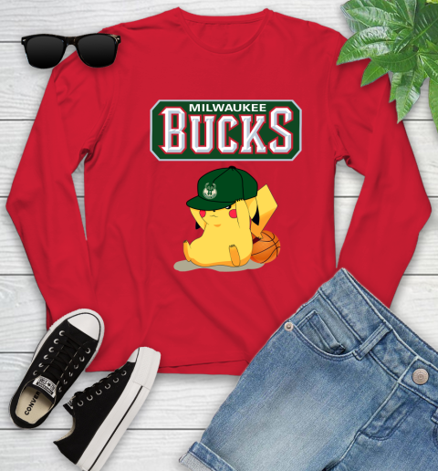 NBA Pikachu Basketball Sports Milwaukee Bucks Youth Long Sleeve 11