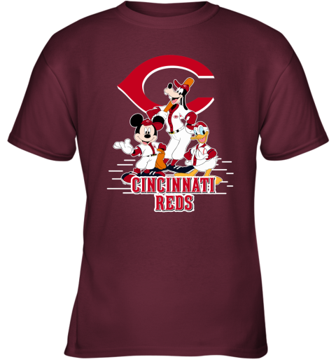 Cincinnati Reds Mickey Donald And Goofy Baseball Women's V-Neck T