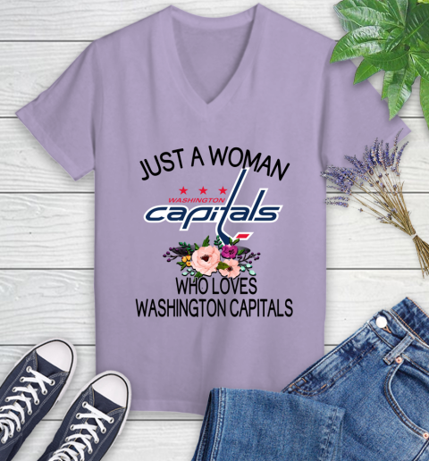NHL Just A Woman Who Loves Washington Capitals Hockey Sports Women's V-Neck T-Shirt 9