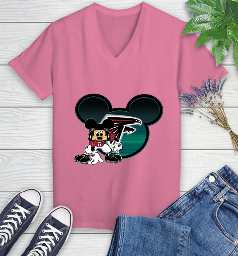 NFL Atlanta Falcons Mickey Mouse Disney Football T Shirt Women's V-Neck T-Shirt 13