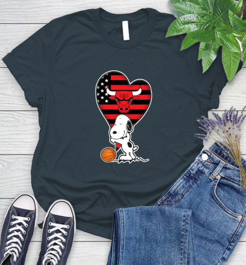 Chicago Bulls NBA Basketball The Peanuts Movie Adorable Snoopy Women's T-Shirt 8